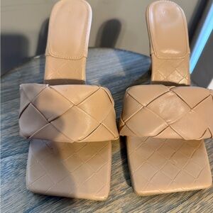 Beige Woven Strap Square-Toe Women's Sandals